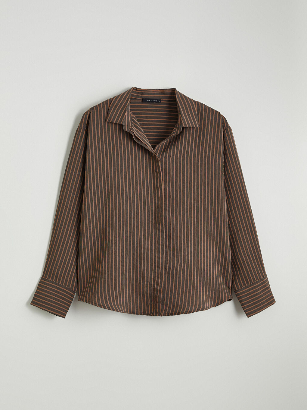 Kahverengi Çizgili Modal Karışımlı Kadın Gömlek-4