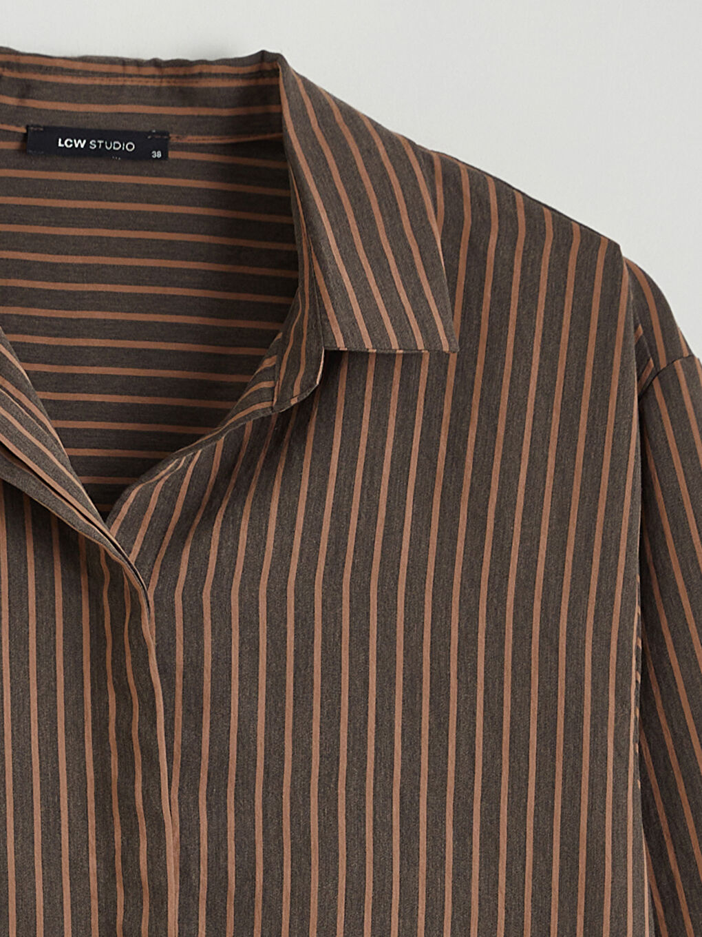 Kahverengi Çizgili Modal Karışımlı Kadın Gömlek-5