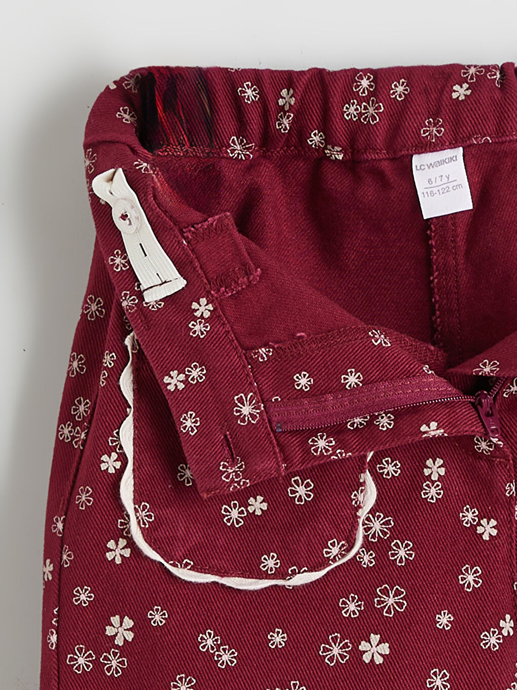 Bordo Çiçek Baskılı Kız Çocuk Pantolon-1