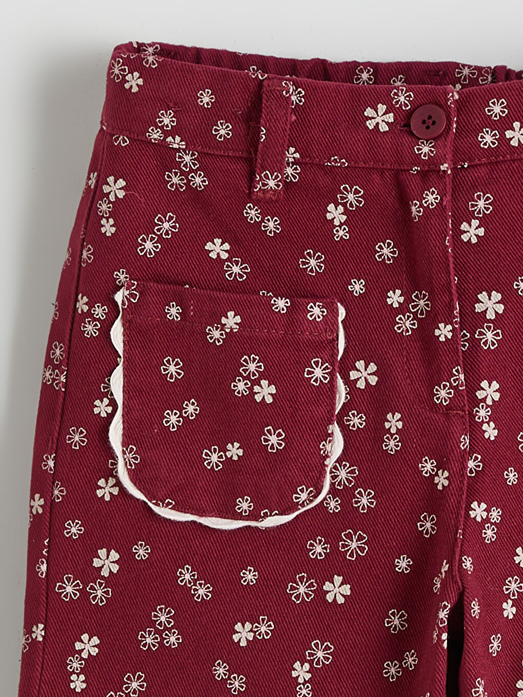Bordo Çiçek Baskılı Kız Çocuk Pantolon-2