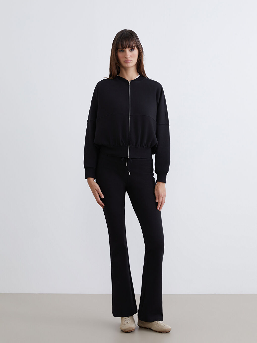 Siyah Beli Lastikli İspanyol Paça Kadın Eşofman Altı