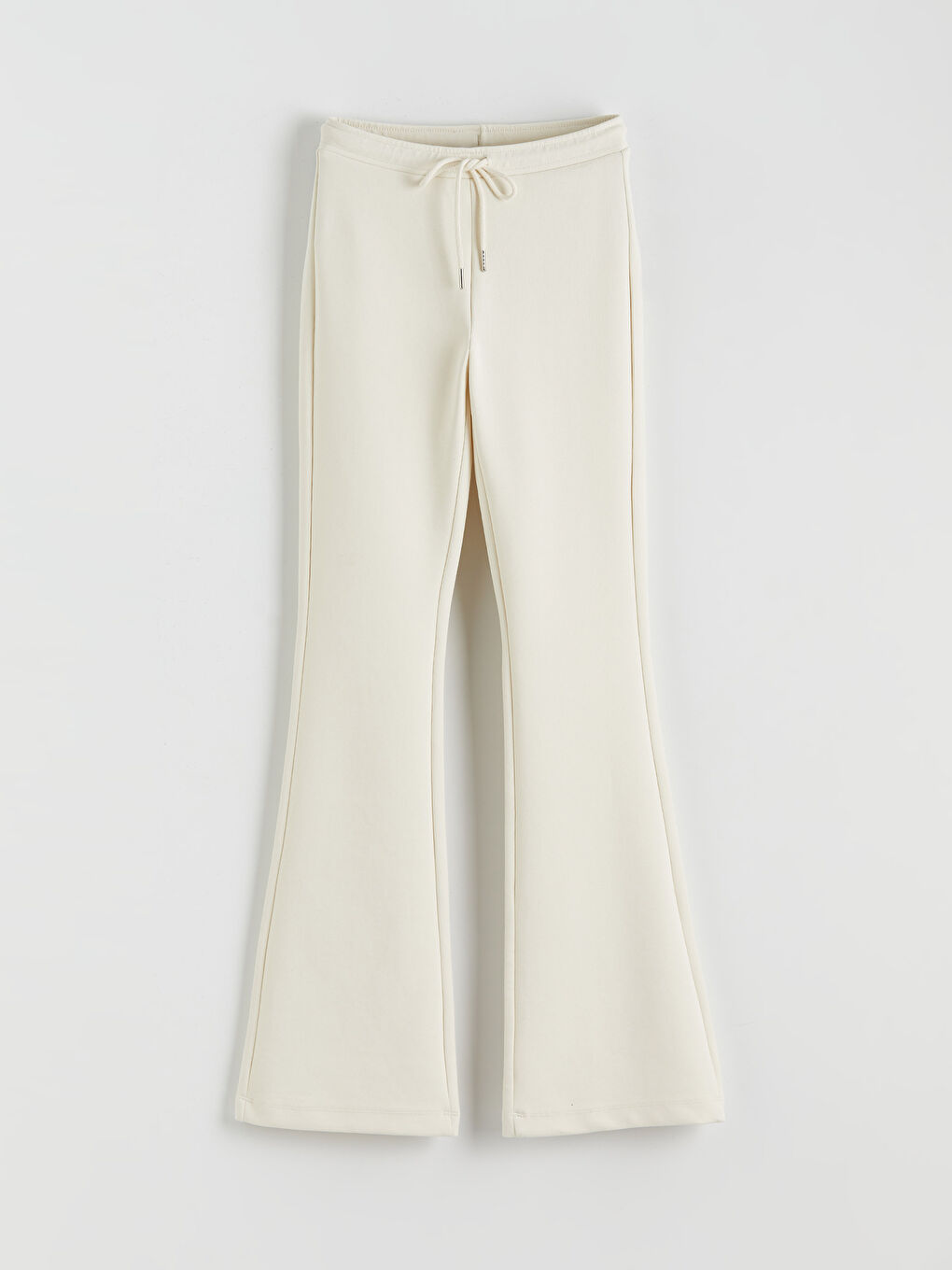 Ekru Beli Lastikli İspanyol Paça Kadın Eşofman Altı-4