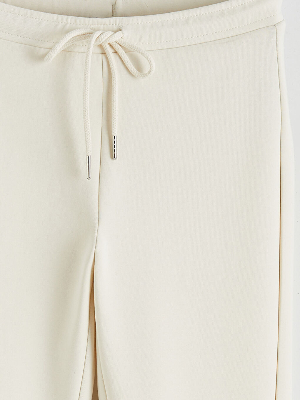 Ekru Beli Lastikli İspanyol Paça Kadın Eşofman Altı-5