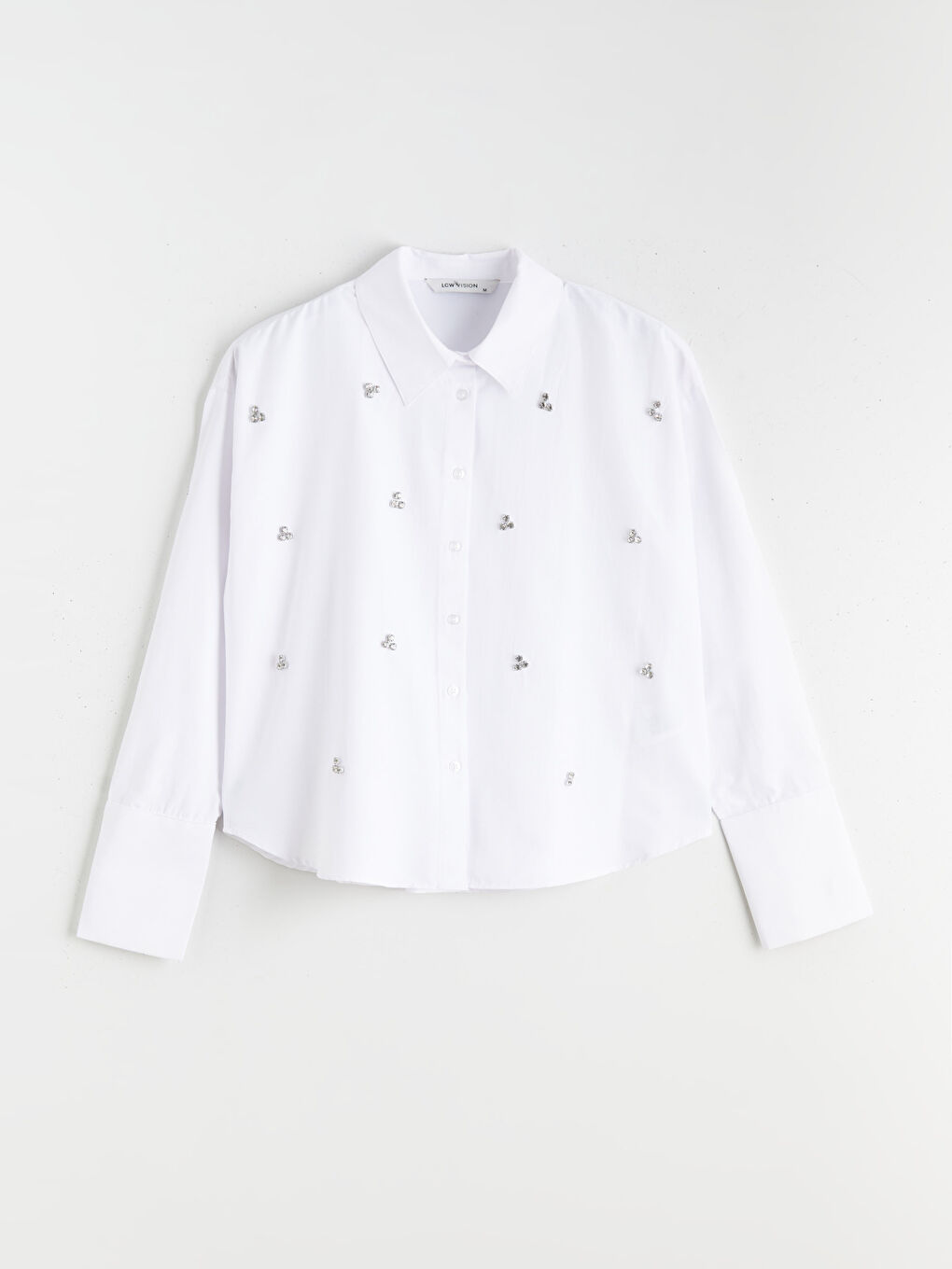 Ekru Taşlı Oversize Kadın Gömlek-4