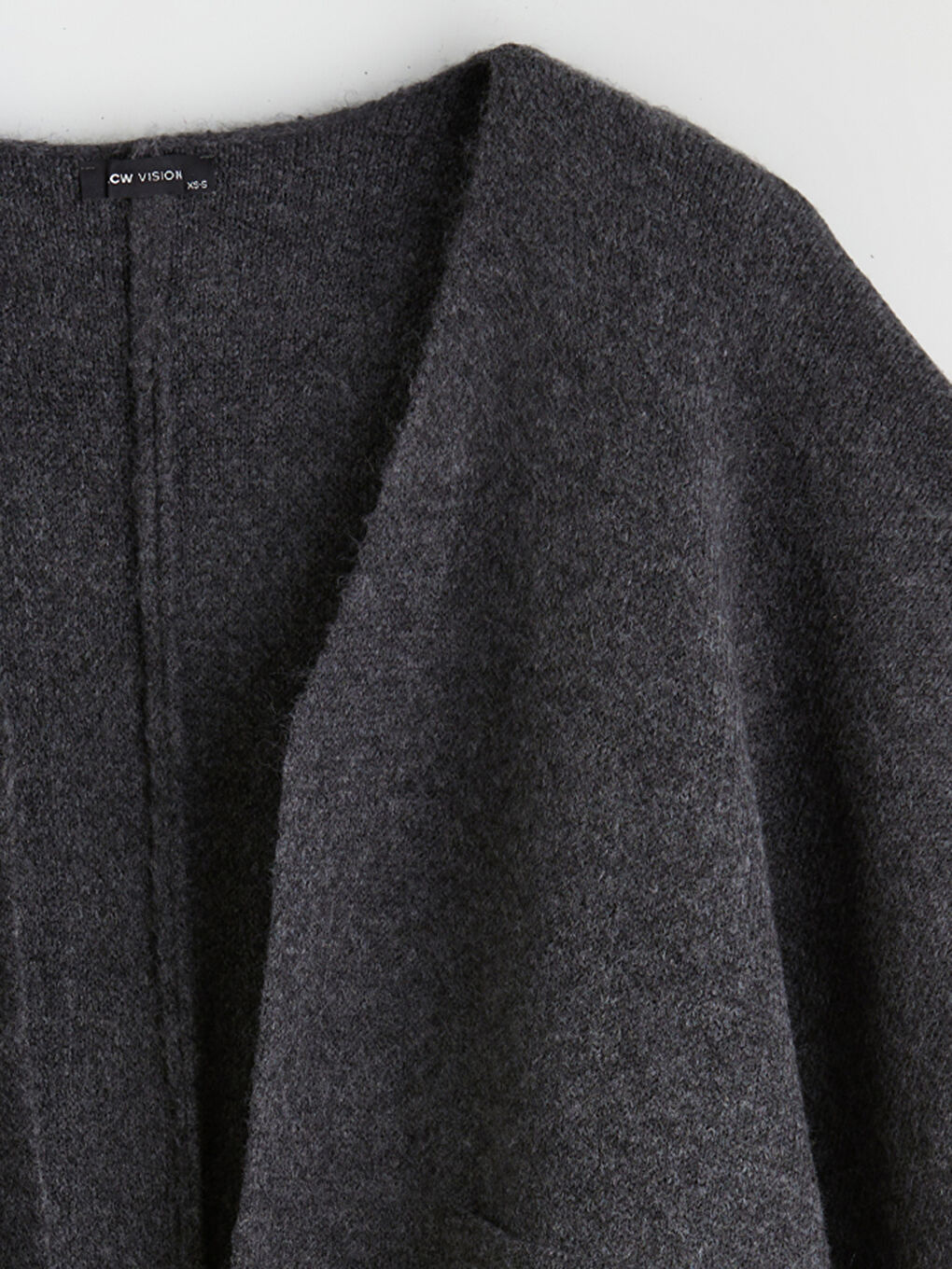 Antrasit Şal Yaka Oversize Kadın Triko Panço-5