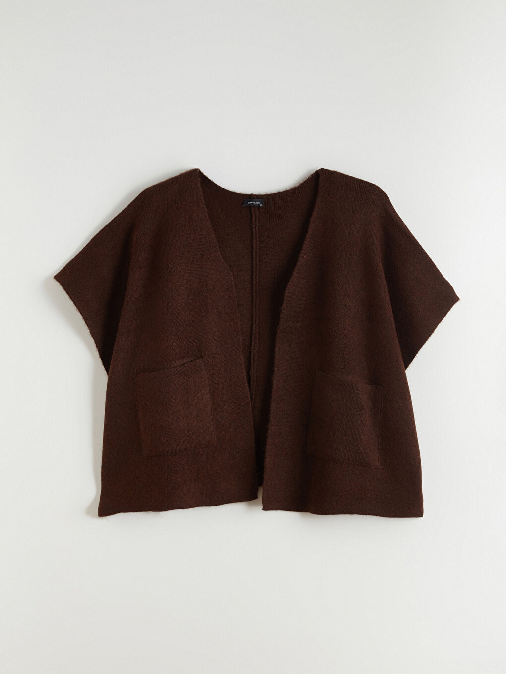 Kahverengi Şal Yaka Oversize Kadın Triko Panço-4