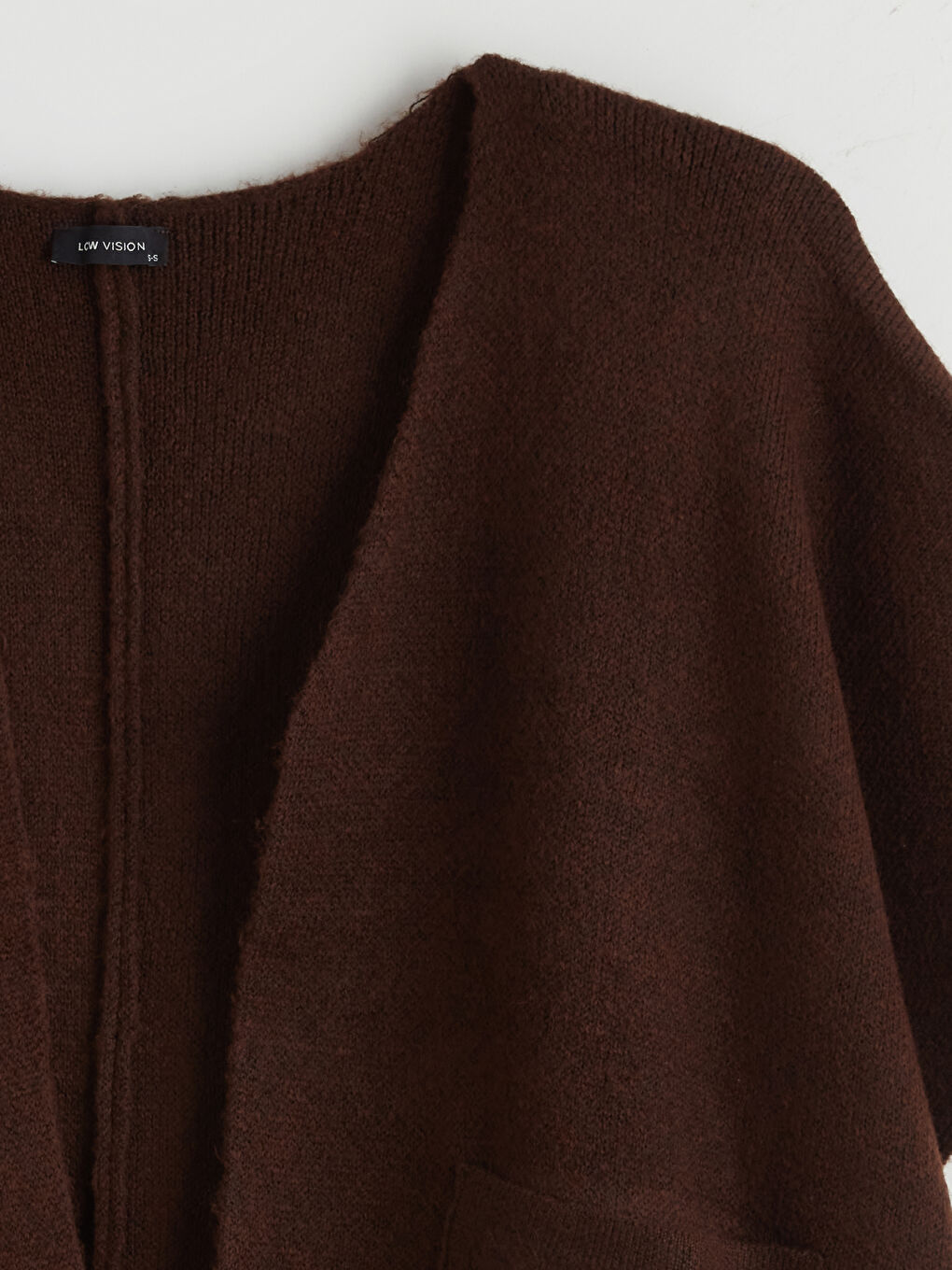 Kahverengi Şal Yaka Oversize Kadın Triko Panço-5