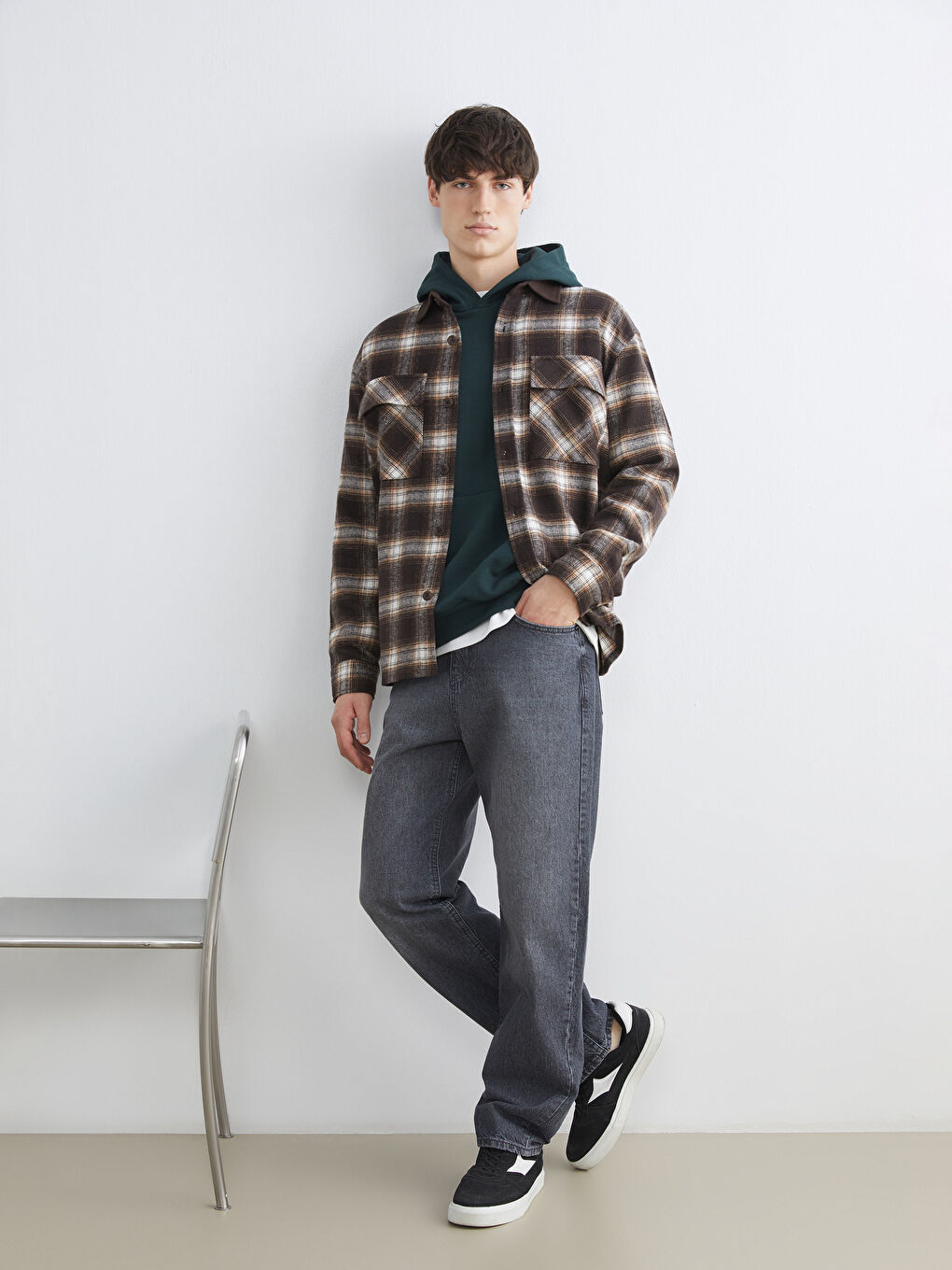 Kahverengi Regular Fit Ekose Erkek Oduncu Gömlek Ceket-1