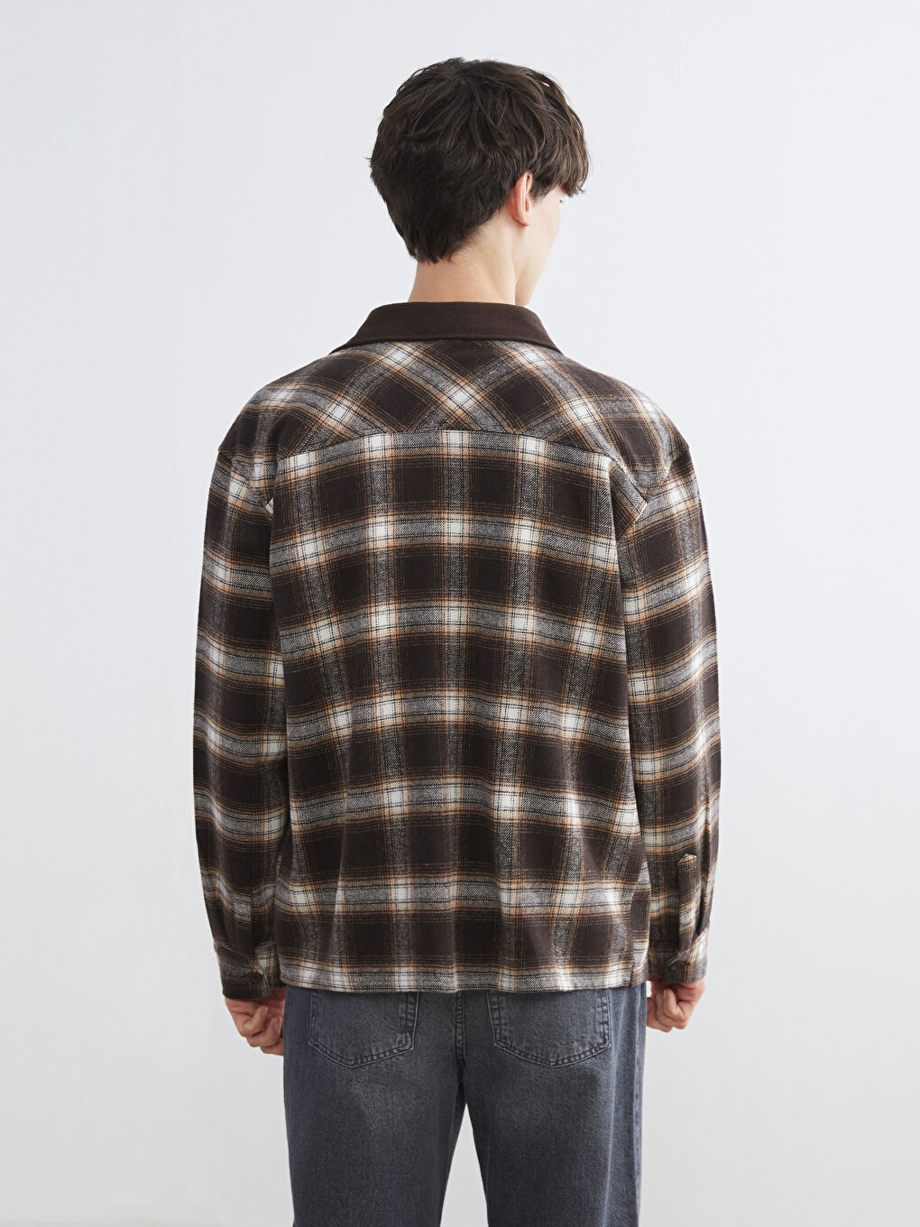 Kahverengi Regular Fit Ekose Erkek Oduncu Gömlek Ceket-3