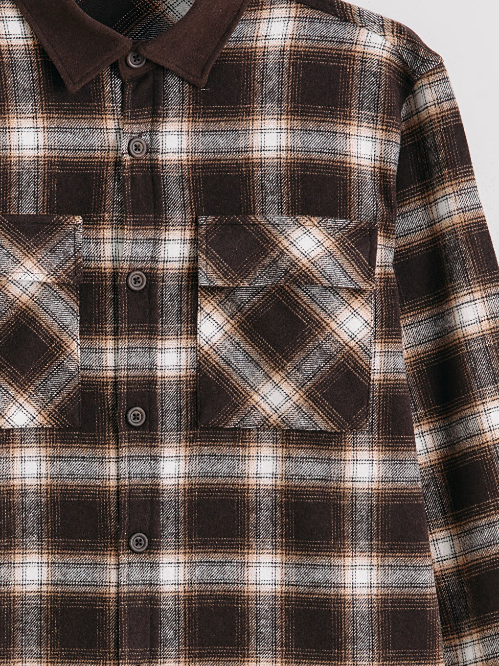 Kahverengi Regular Fit Ekose Erkek Oduncu Gömlek Ceket-5