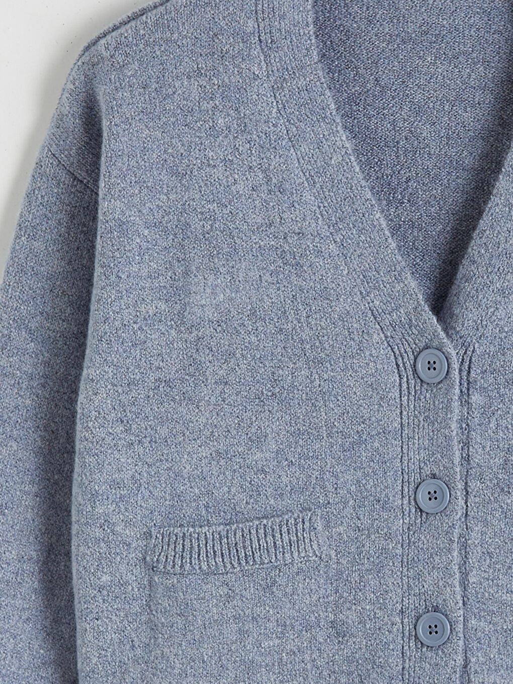 Mavi V Yaka Kadın Triko Hırka-5