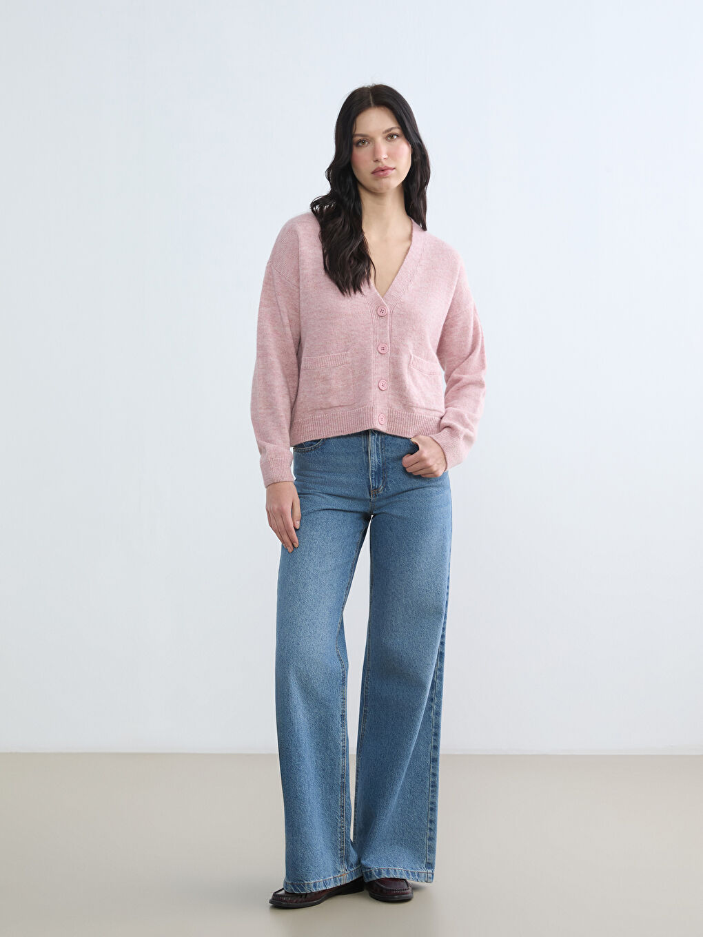 Kardigan od trikotaže sa V izrezom za Žene-1