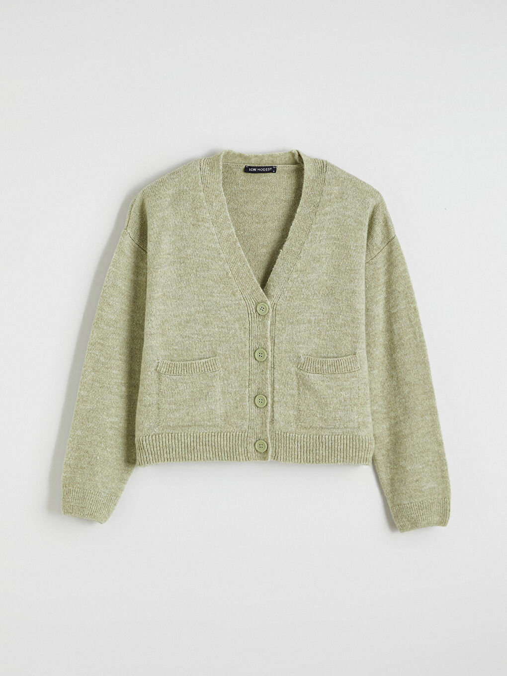 Yeşil V Yaka Kadın Triko Hırka-4