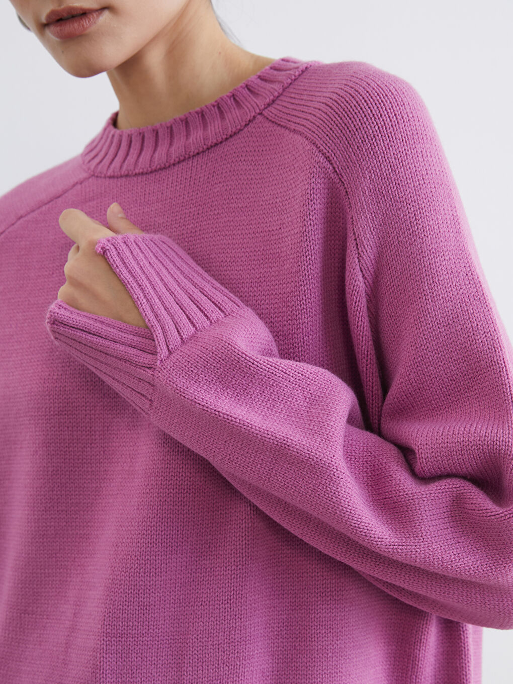 Pembe Bisiklet Yaka Oversize Kadın Triko Tunik-2