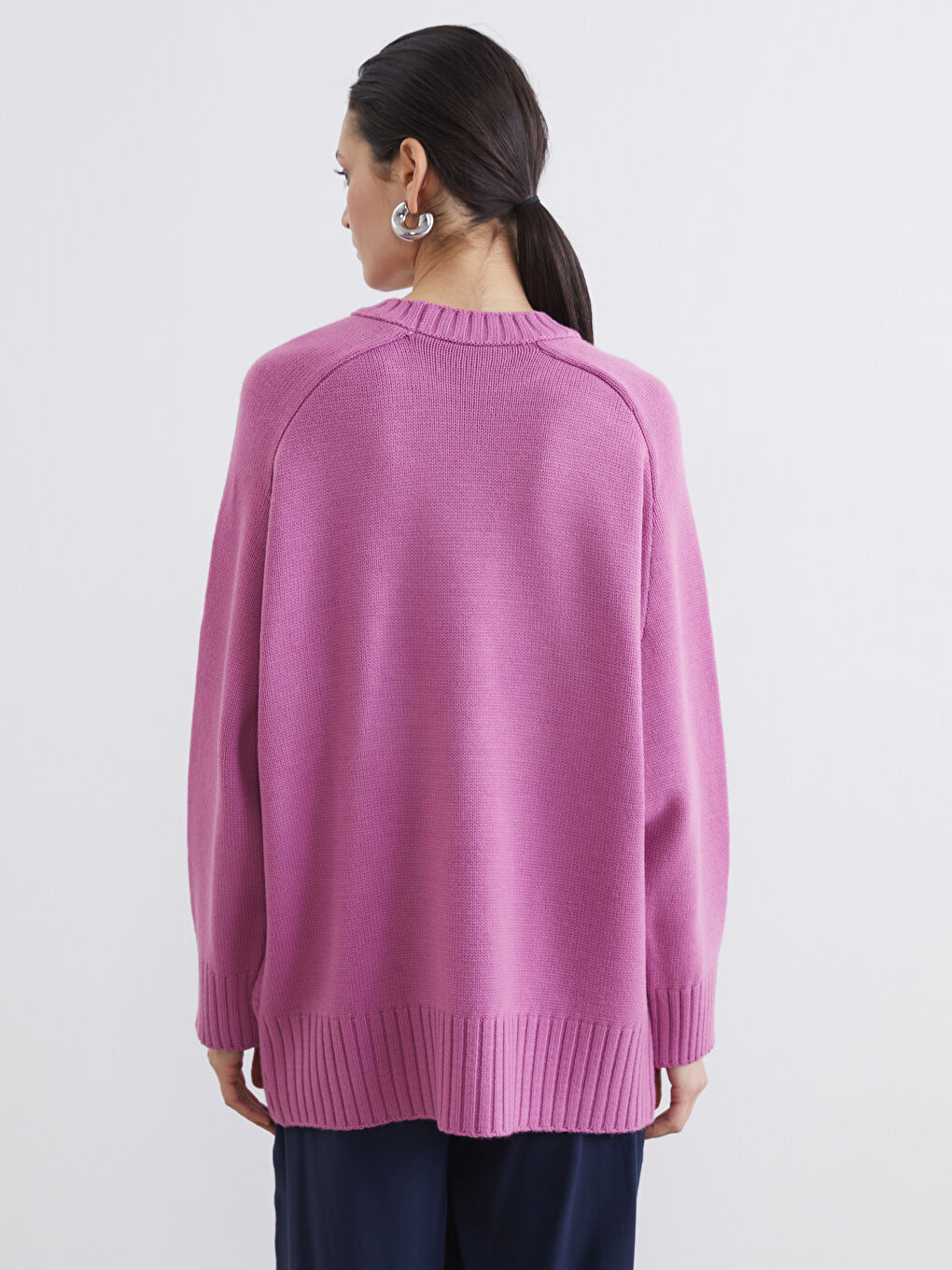 Pembe Bisiklet Yaka Oversize Kadın Triko Tunik-3