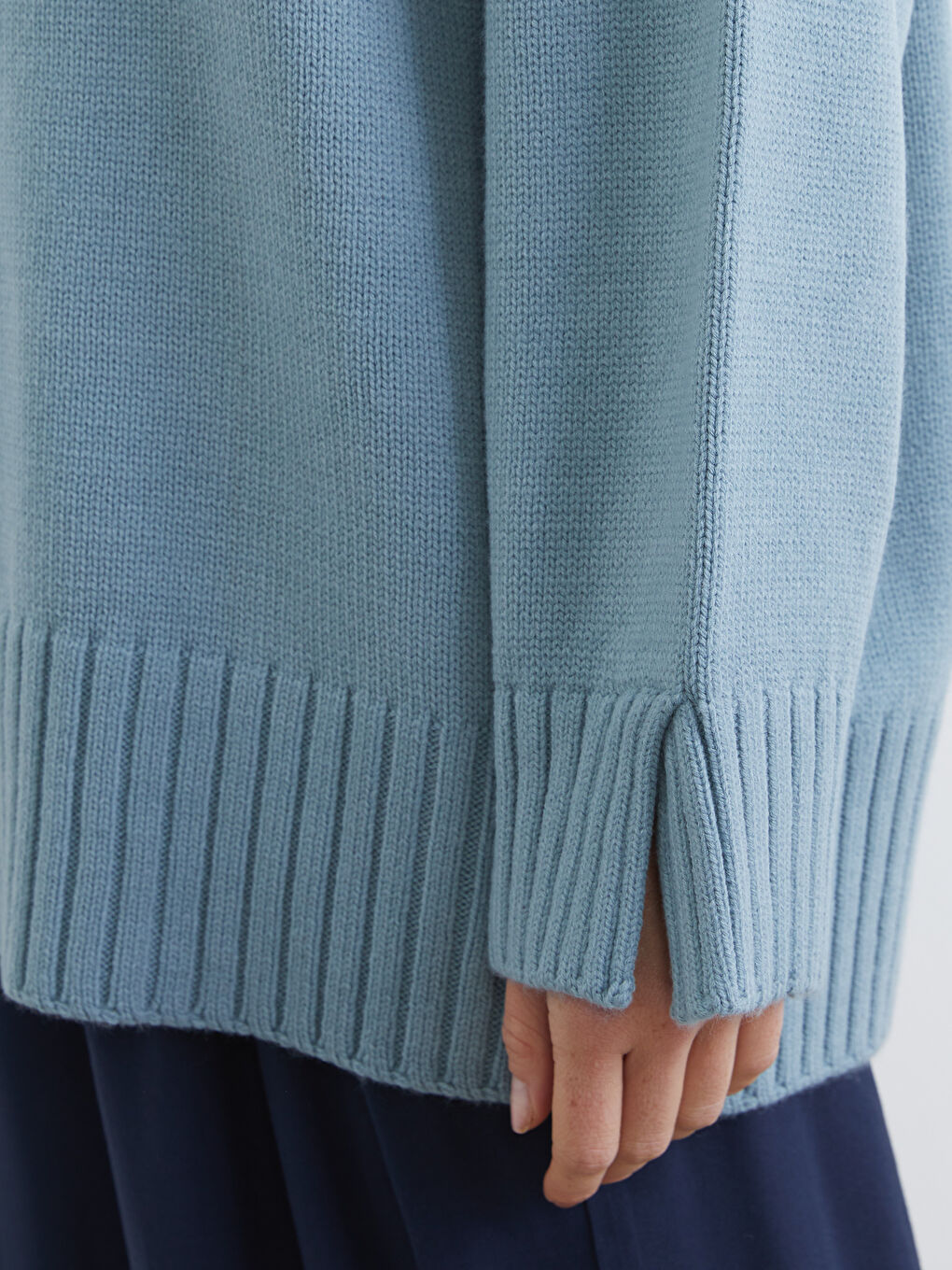 Yeşil Bisiklet Yaka Oversize Kadın Triko Tunik-2