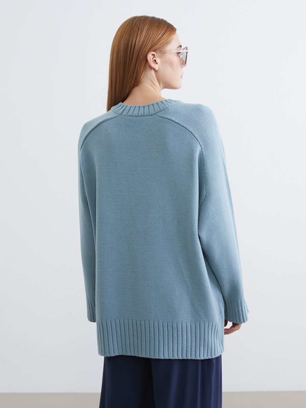 Yeşil Bisiklet Yaka Oversize Kadın Triko Tunik-3