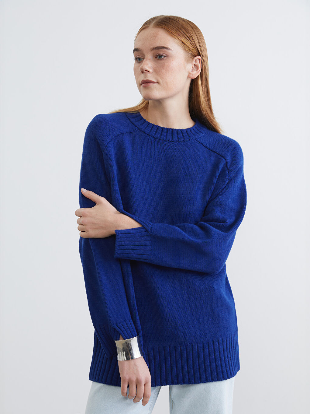 Mavi Bisiklet Yaka Oversize Kadın Triko Tunik