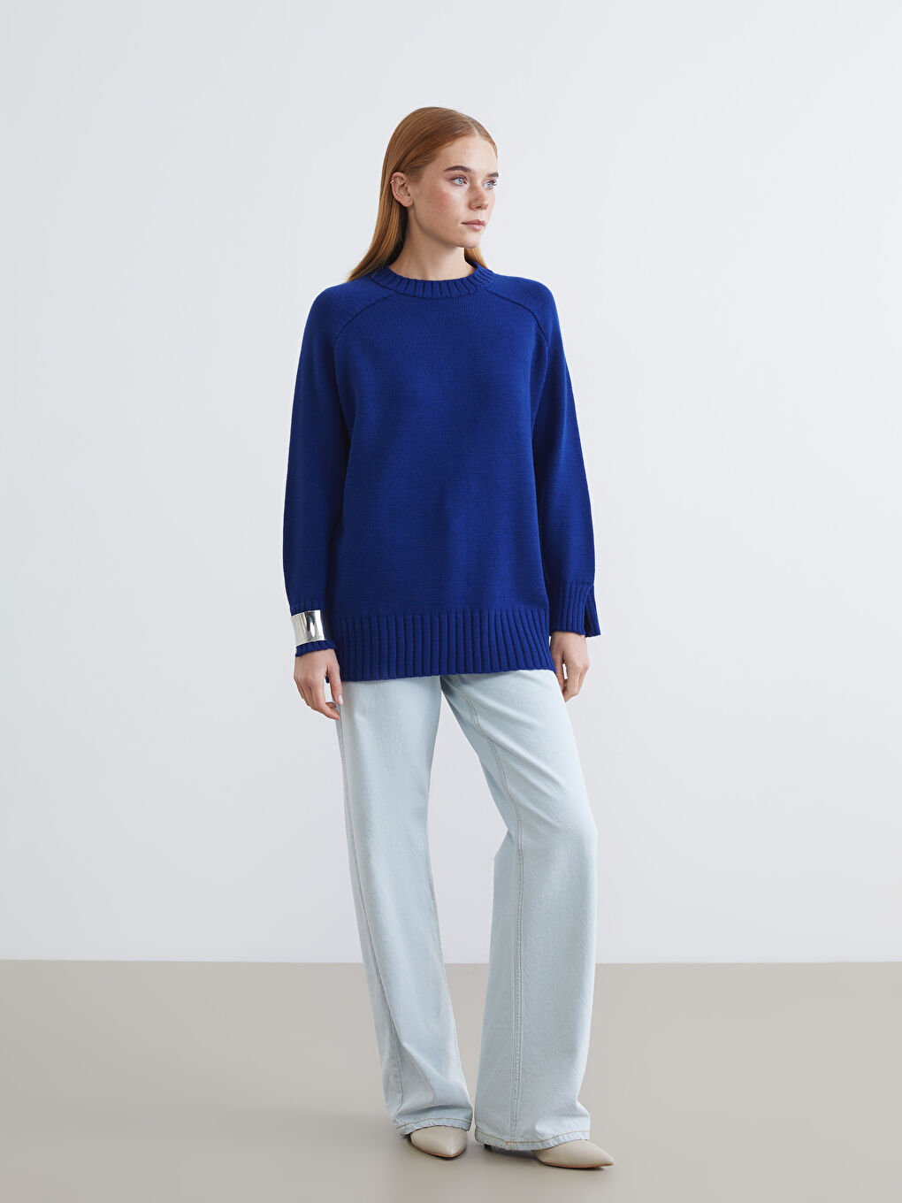 Mavi Bisiklet Yaka Oversize Kadın Triko Tunik-1