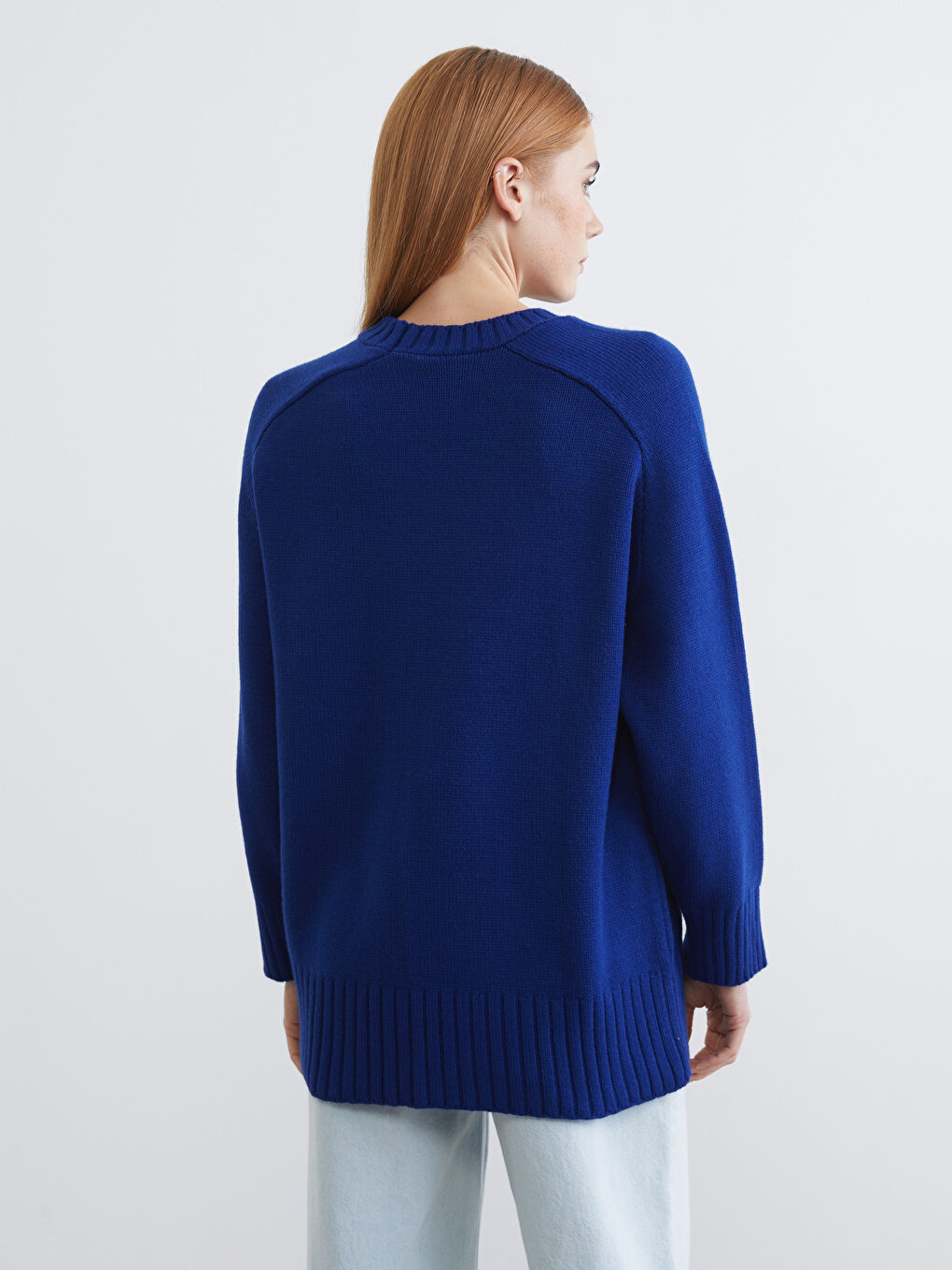 Mavi Bisiklet Yaka Oversize Kadın Triko Tunik-3