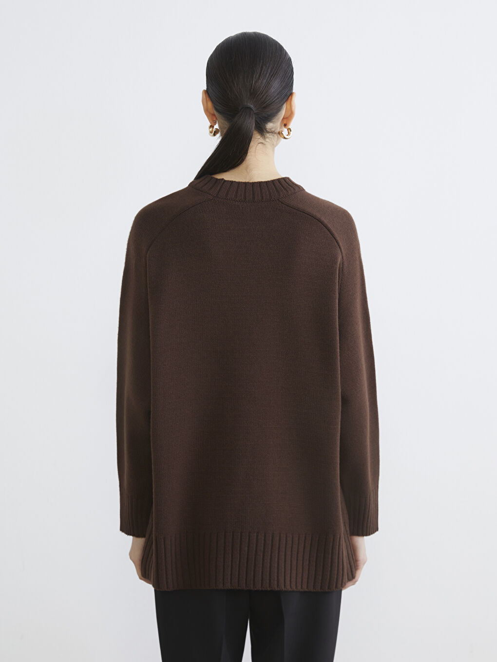 Kahverengi Bisiklet Yaka Oversize Kadın Triko Tunik-3