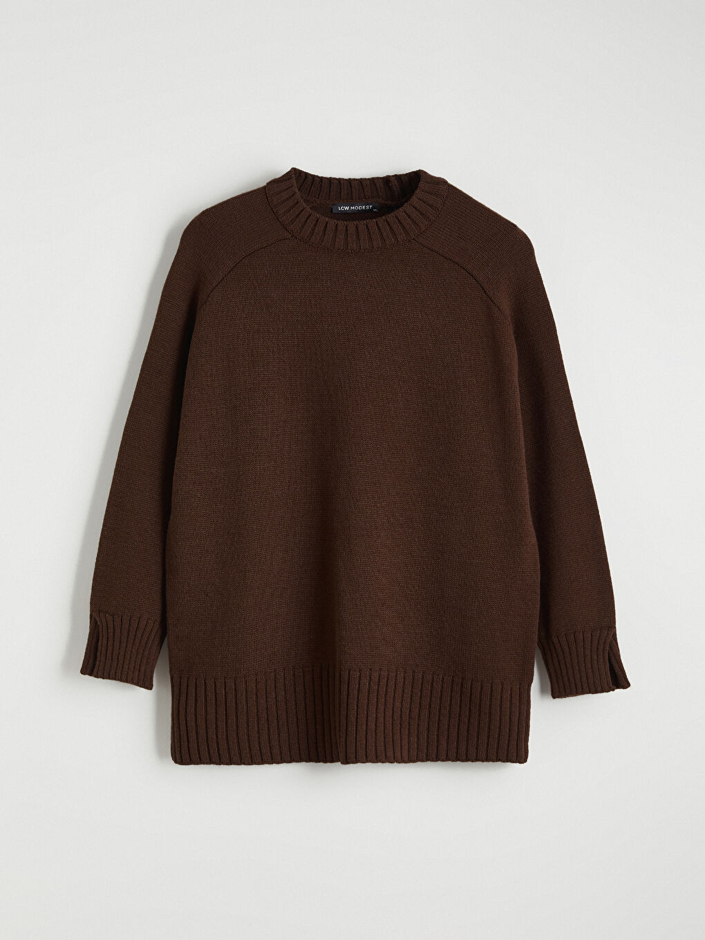 Kahverengi Bisiklet Yaka Oversize Kadın Triko Tunik-4