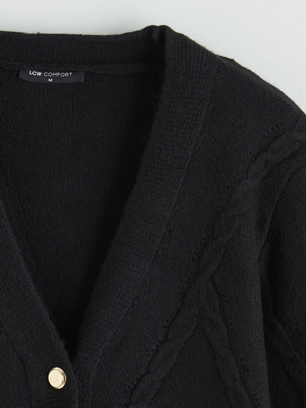 Siyah V Yaka Kendinden Desenli Kadın Triko Hırka-5