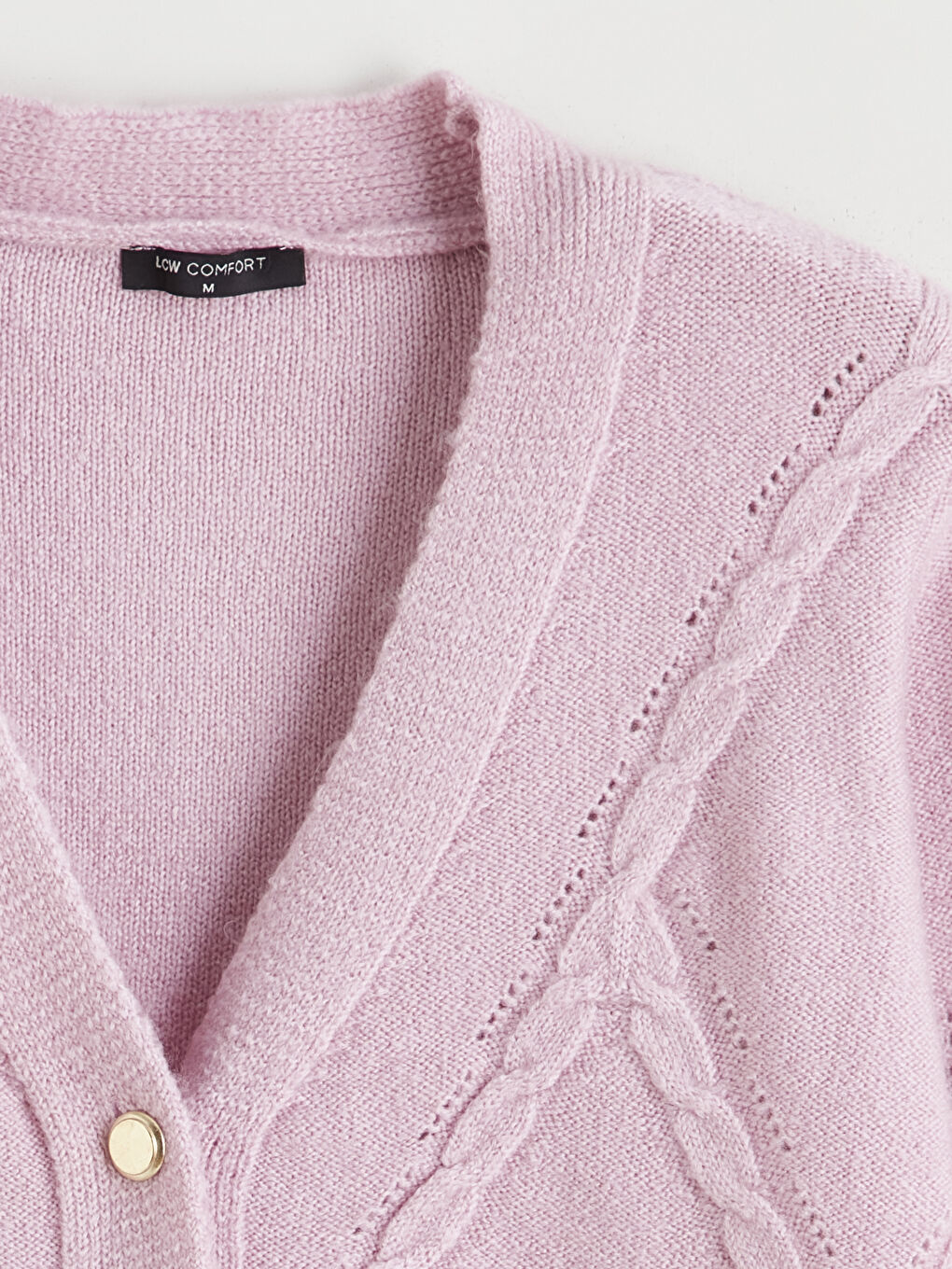 Pembe V Yaka Kendinden Desenli Kadın Triko Hırka-5