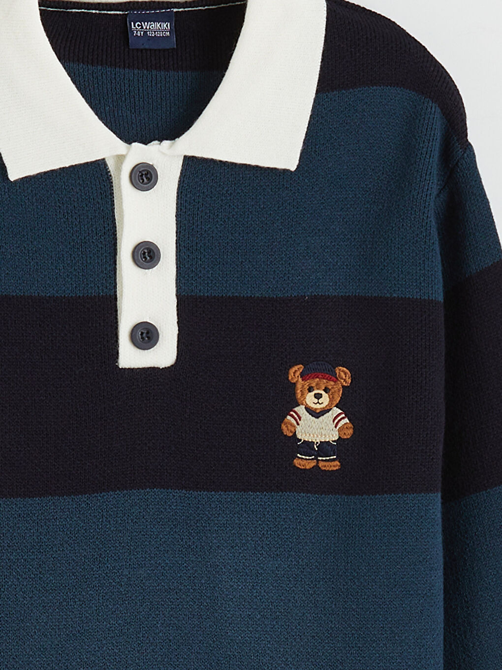 İndigo Polo Yaka Ayı Teddy Nakışlı Erkek Çocuk Triko Kazak-2
