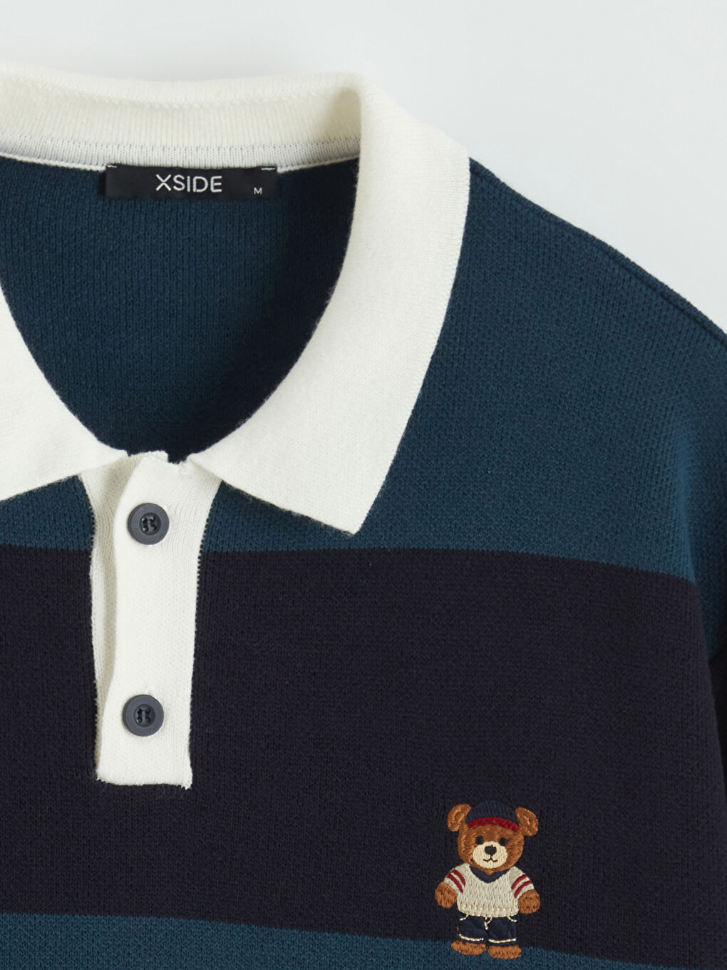 İndigo Polo Yaka Ayı Teddy Nakışlı Erkek Triko Kazak-5