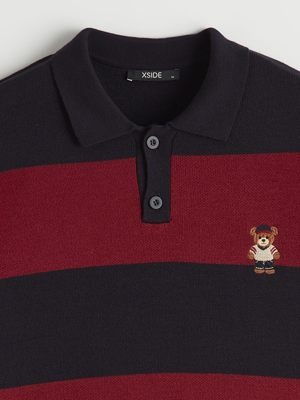 Kırmızı Polo Yaka Ayı Teddy Nakışlı Erkek Triko Kazak	-1