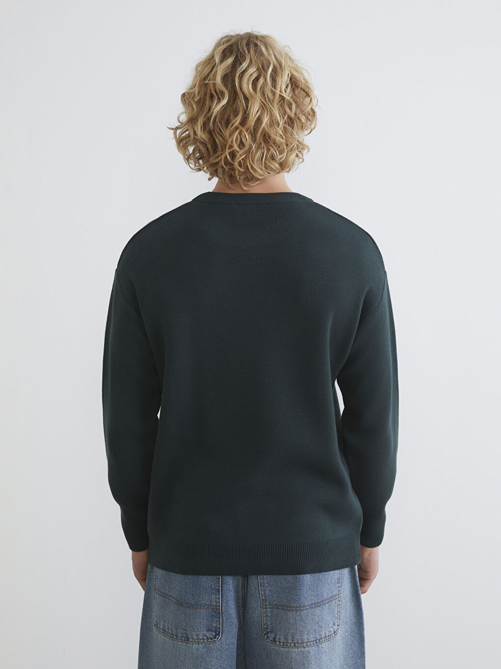 Yeşil Bisiklet Yaka Ayı Teddy Nakışlı Erkek Triko Kazak-3