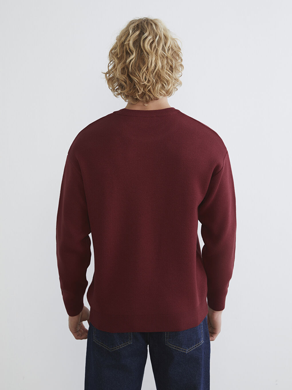 Kırmızı Bisiklet Yaka Ayı Teddy Nakışlı Erkek Triko Kazak-3