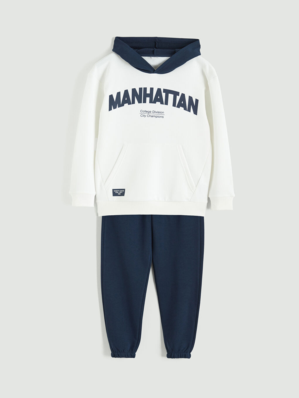 Ekru Kapüşonlu Erkek Çocuk Kalın Eşofman Takım