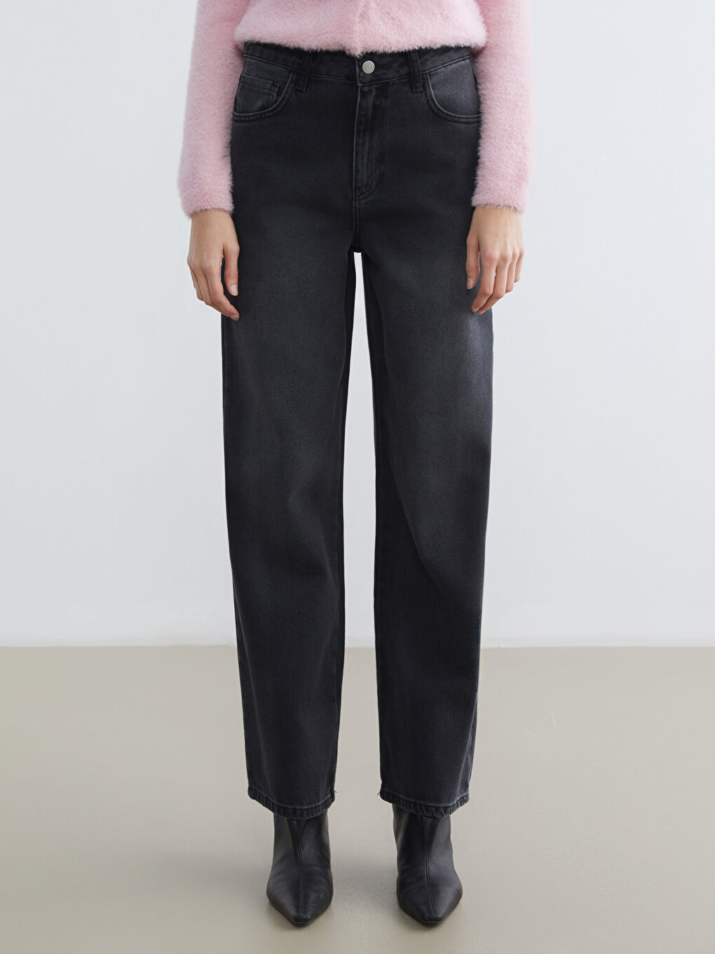 Siyah Wideleg Kadın Jean Pantolon-1