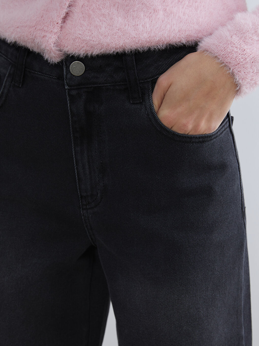 Siyah Wideleg Kadın Jean Pantolon-2