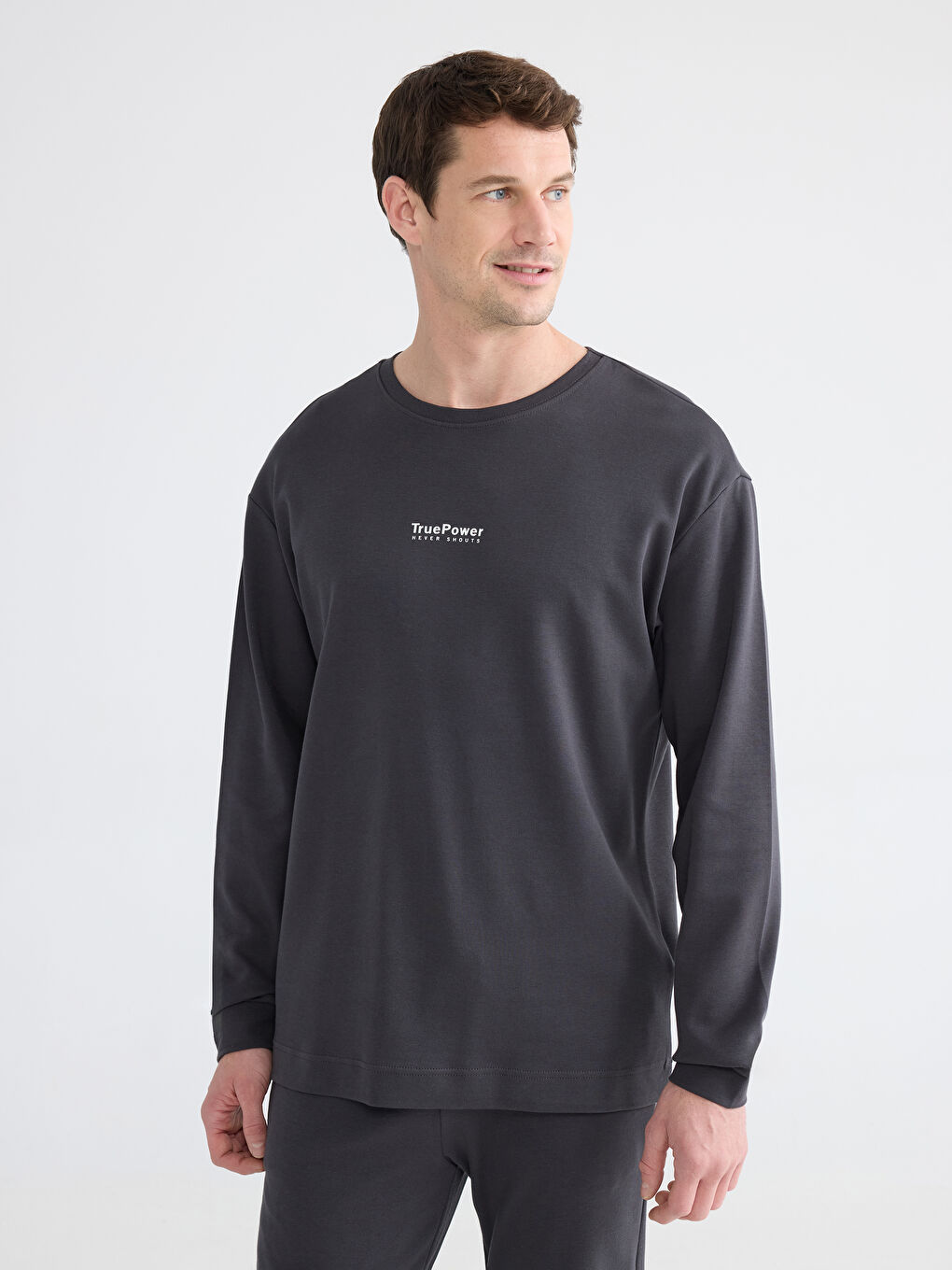 Antrasit Standart Kalıp Erkek Baskılı Pijama Takım-1