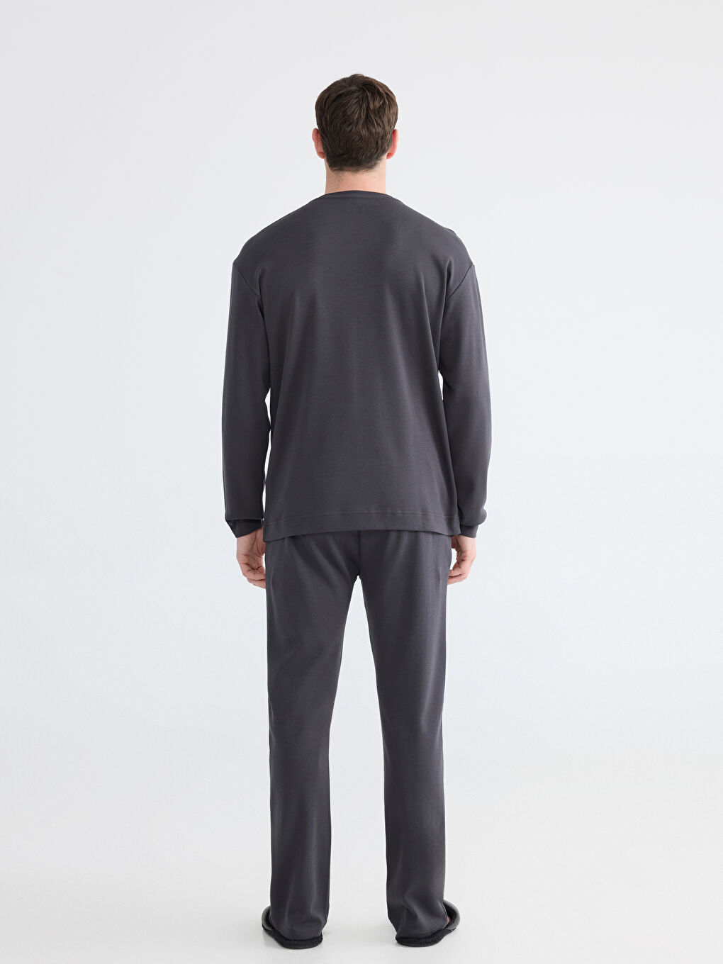 Antrasit Standart Kalıp Erkek Baskılı Pijama Takım-3