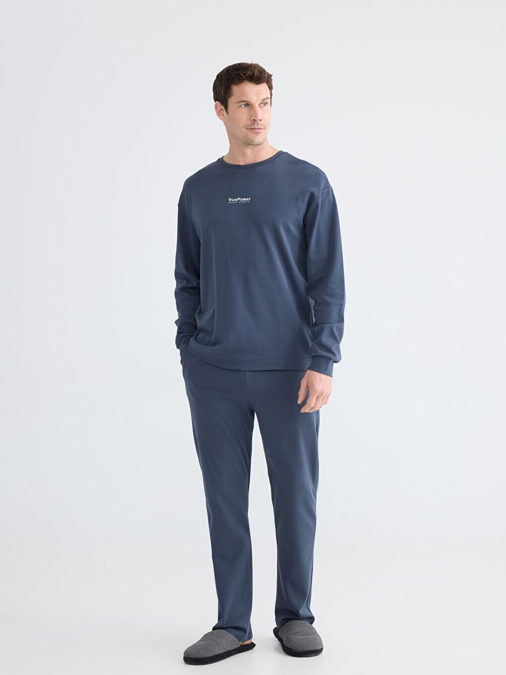 Lacivert Standart Kalıp Erkek Baskılı Pijama Takım