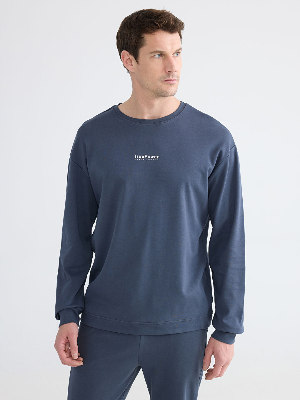 Lacivert Standart Kalıp Erkek Baskılı Pijama Takım-1