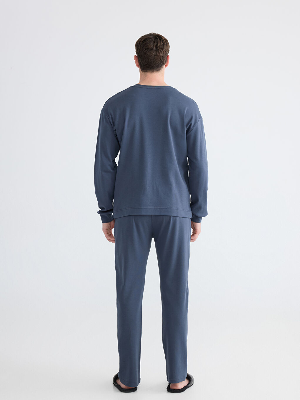 Lacivert Standart Kalıp Erkek Baskılı Pijama Takım-4