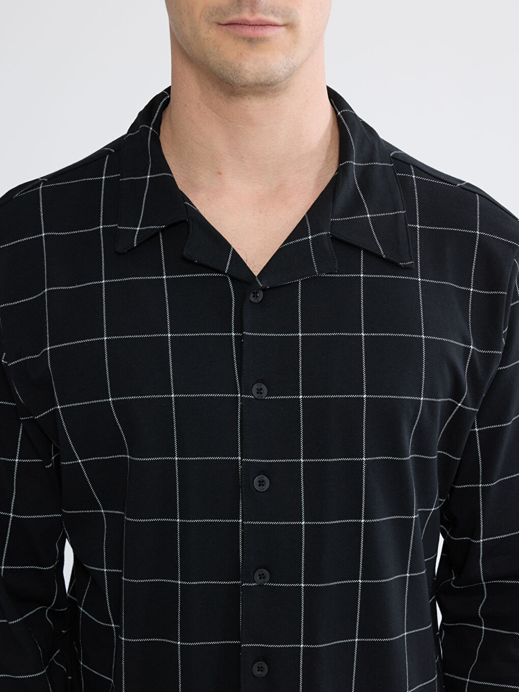 Siyah Standart Kalıp Ekose Erkek Pijama Takım-2