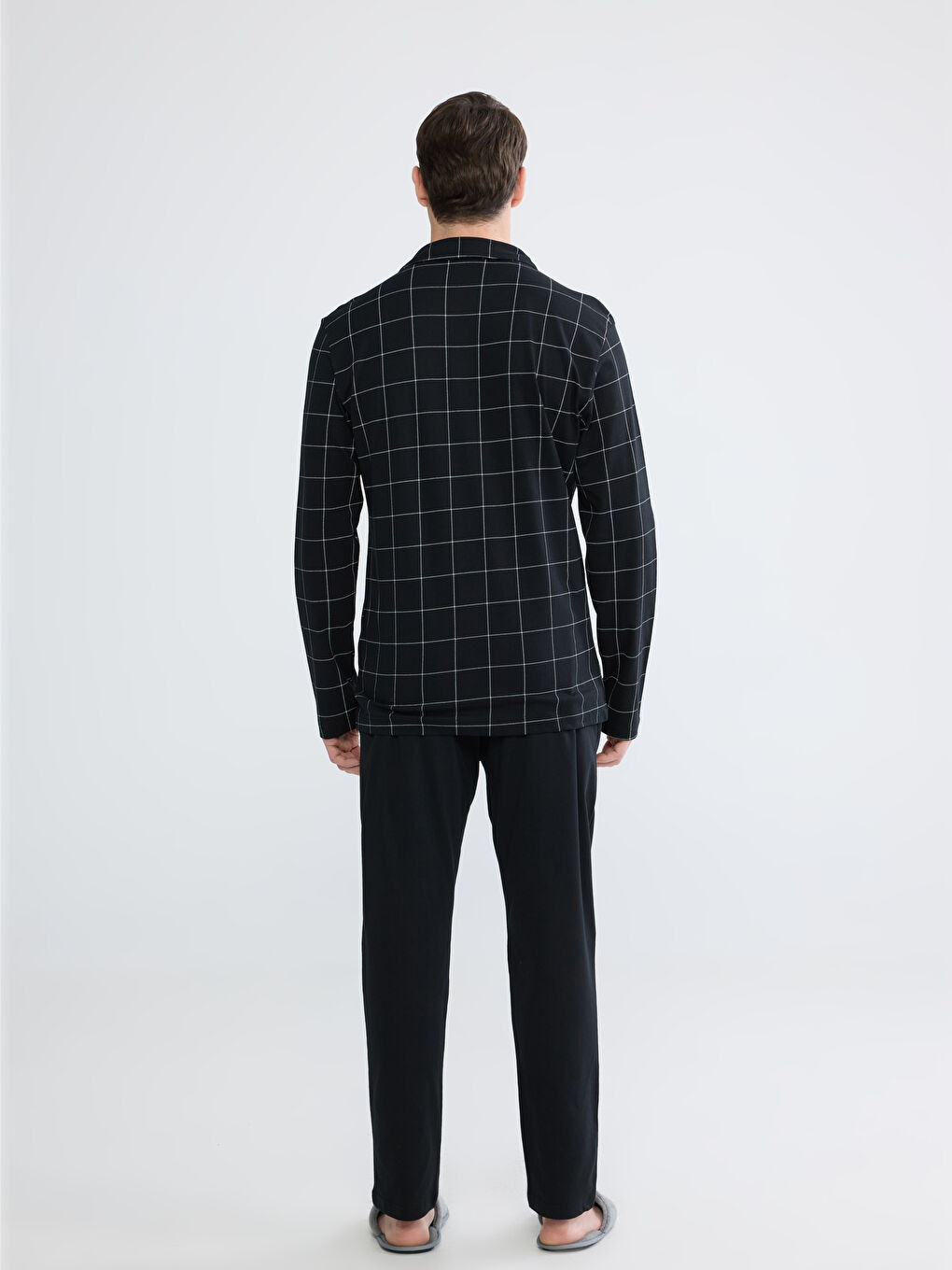 Siyah Standart Kalıp Ekose Erkek Pijama Takım-3