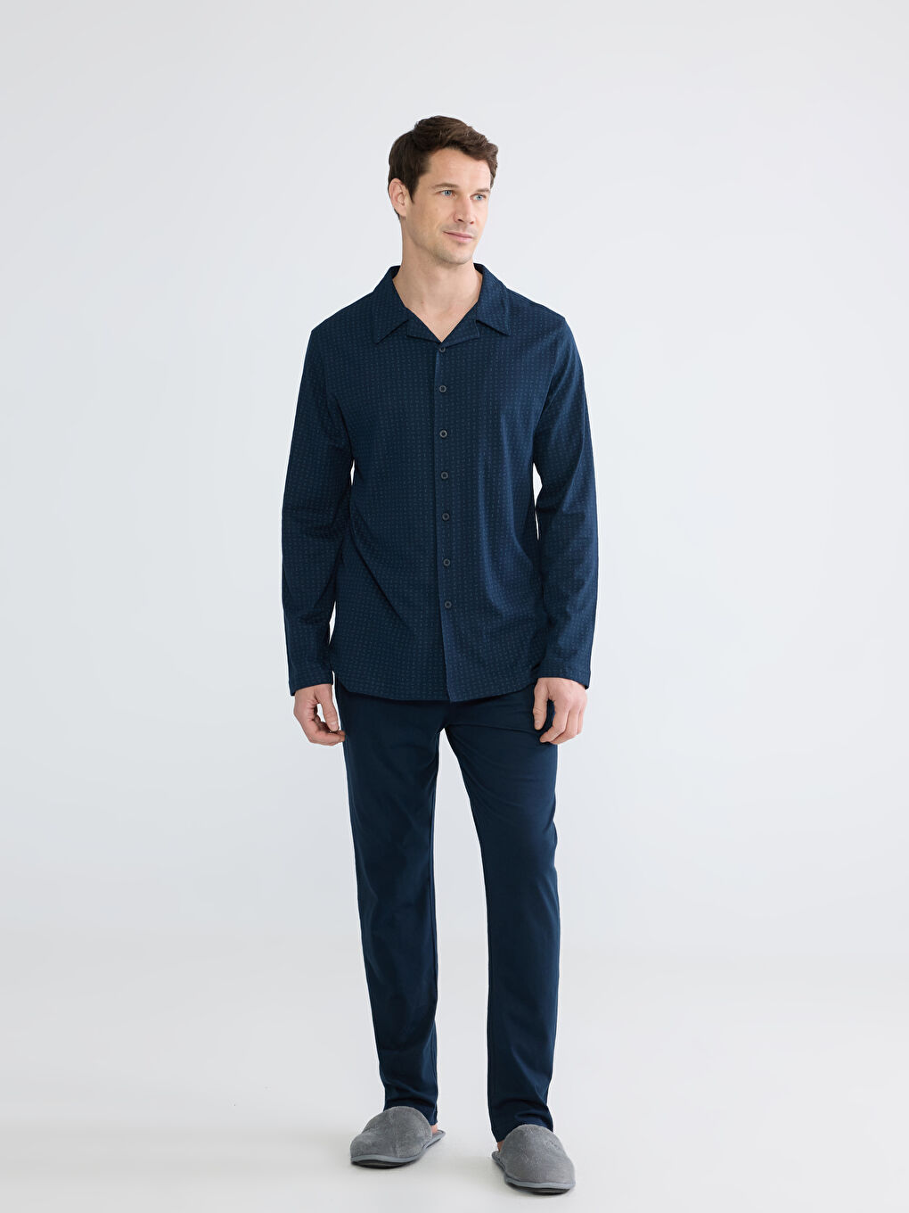 Lacivert Standart Kalıp Erkek Pijama Takım-1