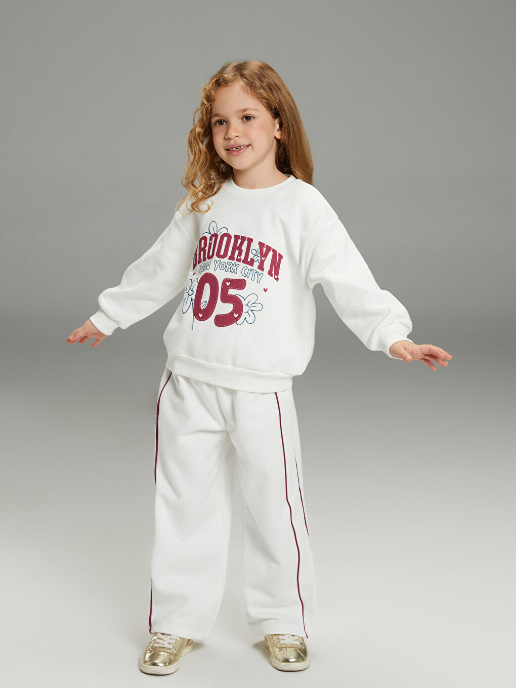 Ekru Kız Çocuk Sweatshirt ve Pantalon Takım 2'li