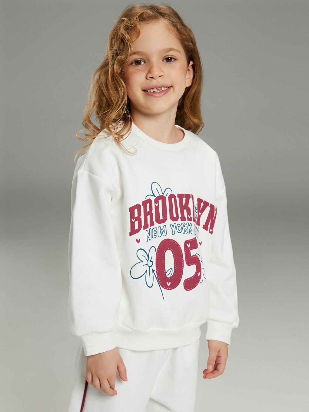 Ekru Kız Çocuk Sweatshirt ve Pantalon Takım 2'li-1