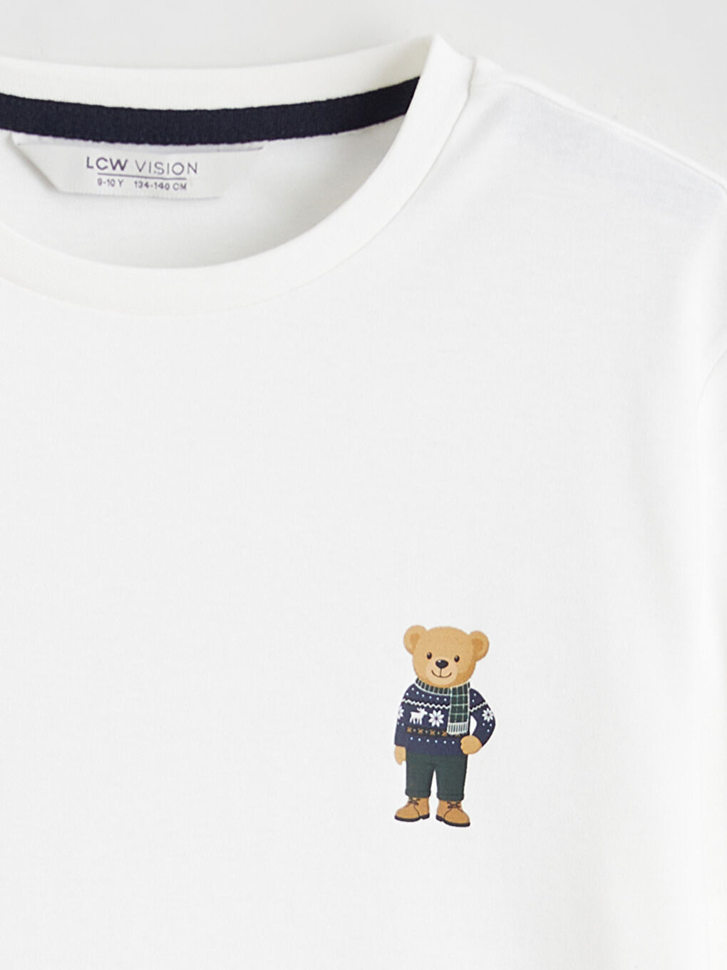 Ekru Bisiklet Yaka Ayı Teddy Baskılı Erkek Çocuk Tişört-1