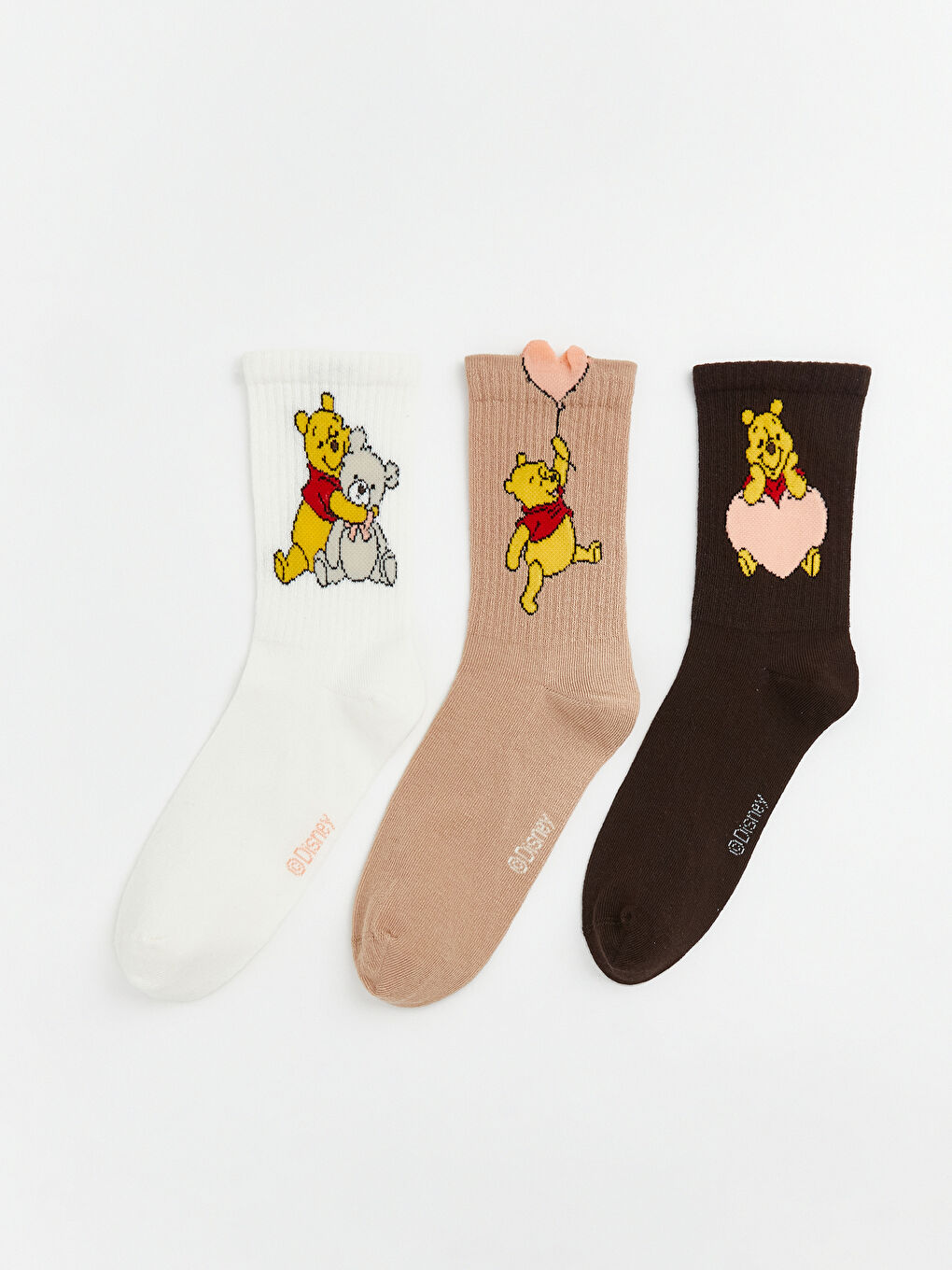 Ekru Winnie the Pooh Baskılı Kadın Soket Çorap 3'lü
