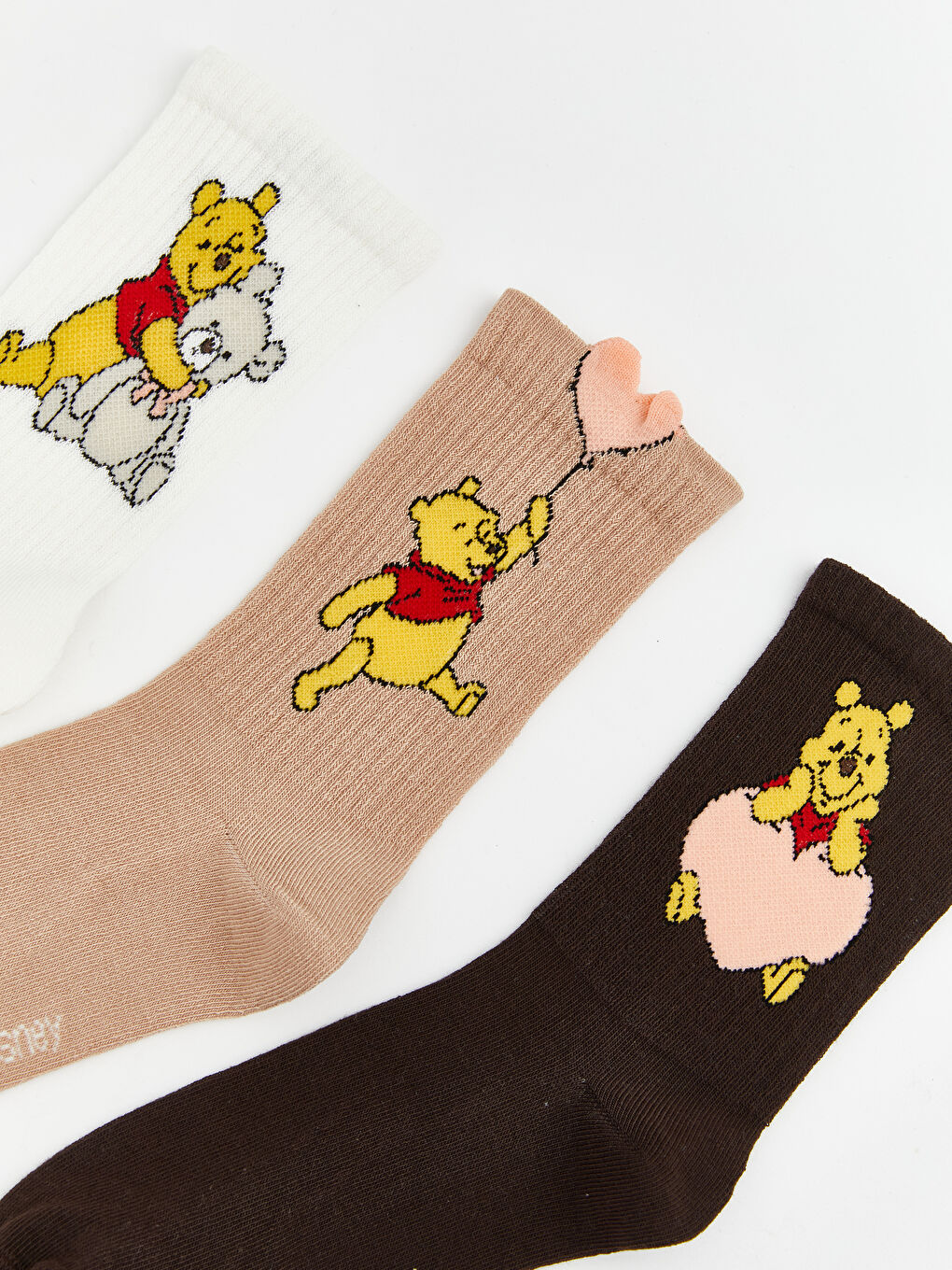 Ekru Winnie the Pooh Baskılı Kadın Soket Çorap 3'lü-1