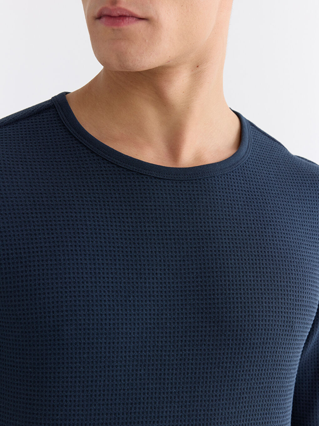 Lacivert Bisiklet Yaka Uzun Kollu Erkek Pijama Üst-2